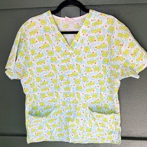 Peaches Frog Print Scrub Top